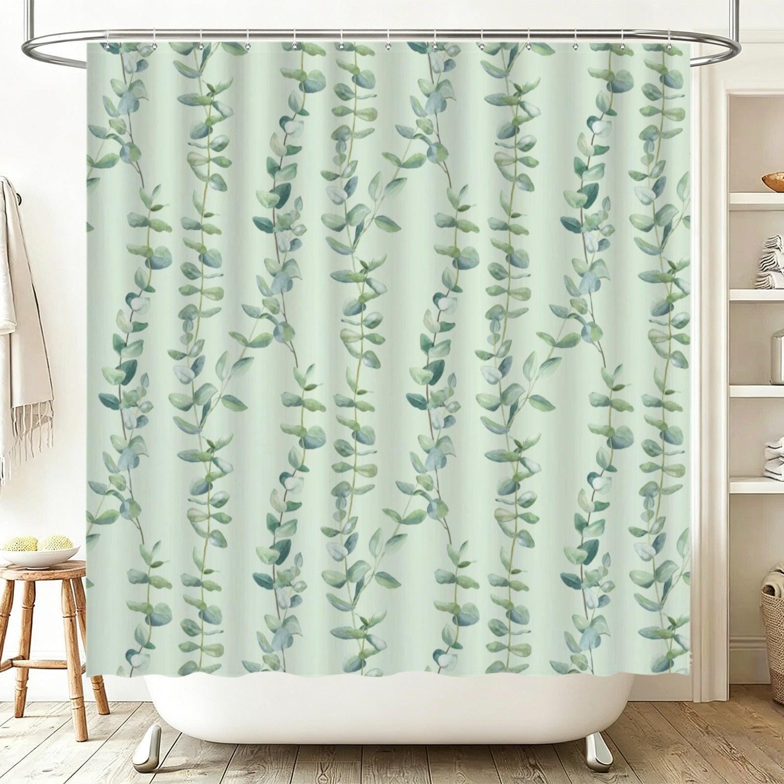 Eucalyptus Bathroom Rug Set, Sage Green Leaf Bath Mat, 3-Piece Spa Style Toilet Rug