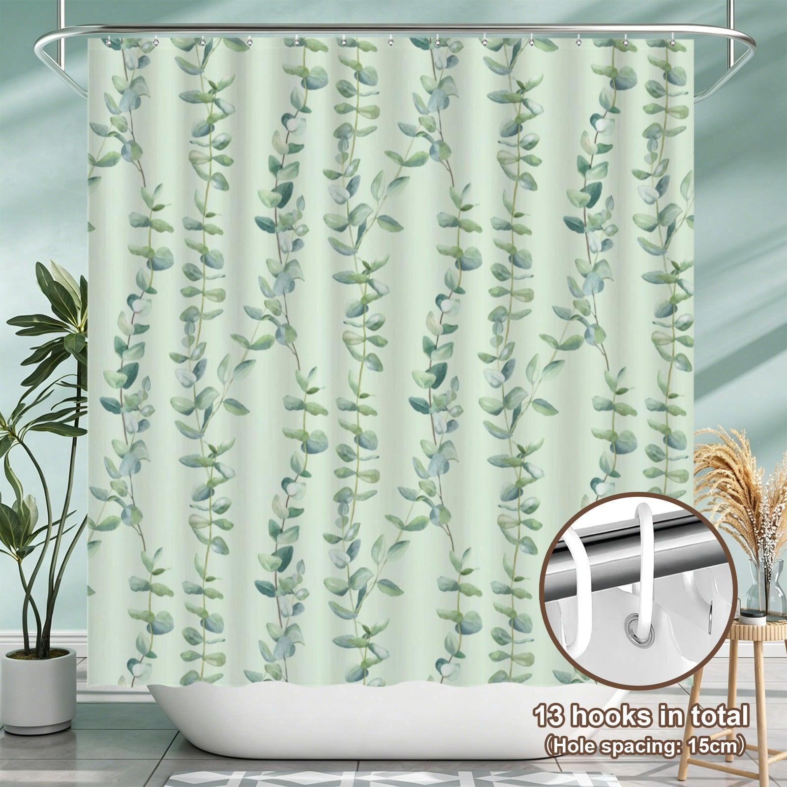 Eucalyptus Bathroom Rug Set, Sage Green Leaf Bath Mat, 3-Piece Spa Style Toilet Rug