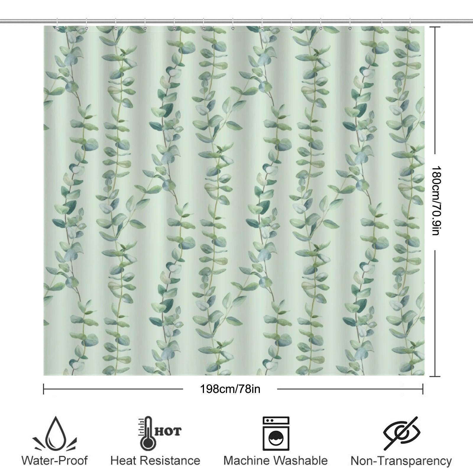 Eucalyptus Bathroom Rug Set, Sage Green Leaf Bath Mat, 3-Piece Spa Style Toilet Rug