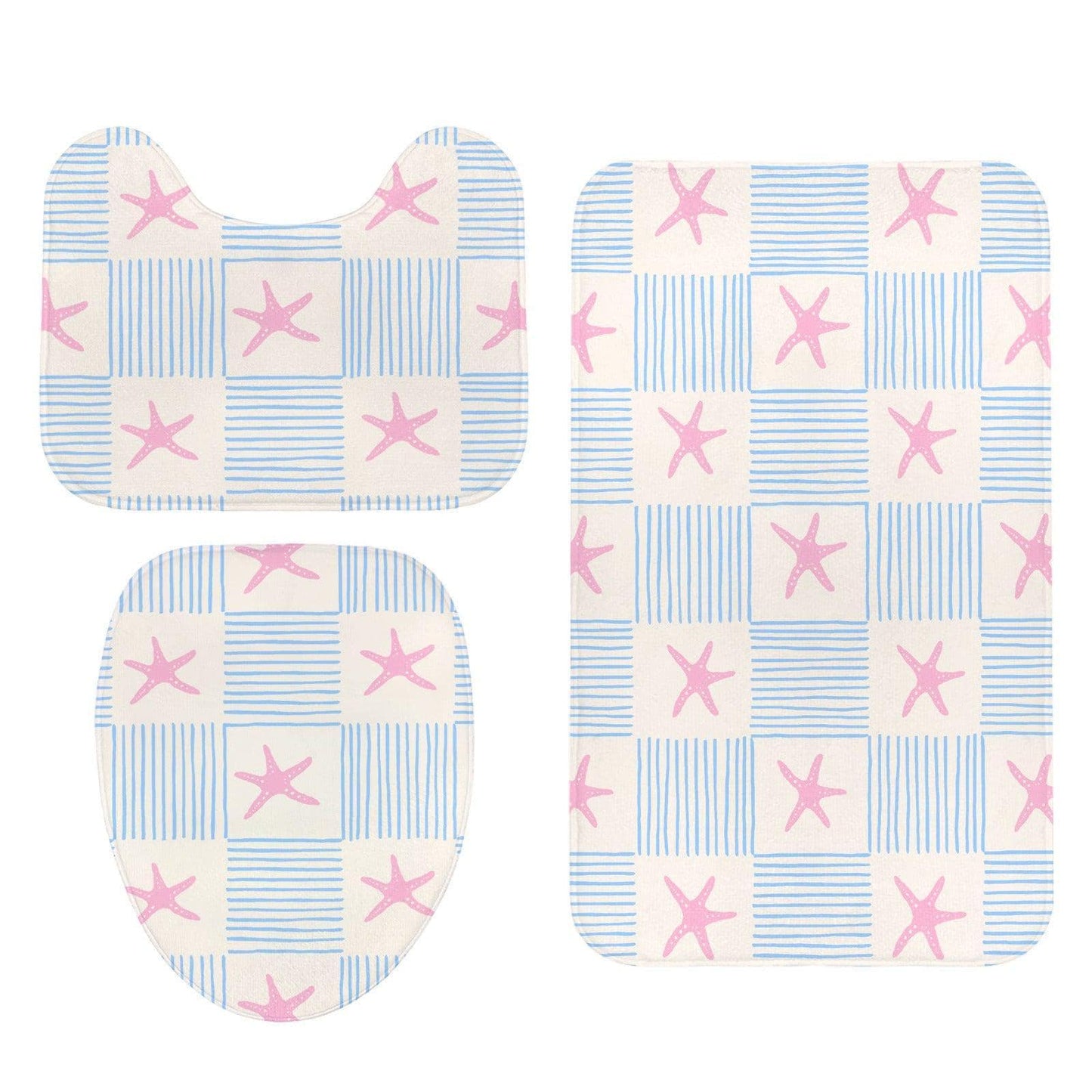 Pink Starfish Stripe Shower Curtain, Coastal Beach Bathroom Decor