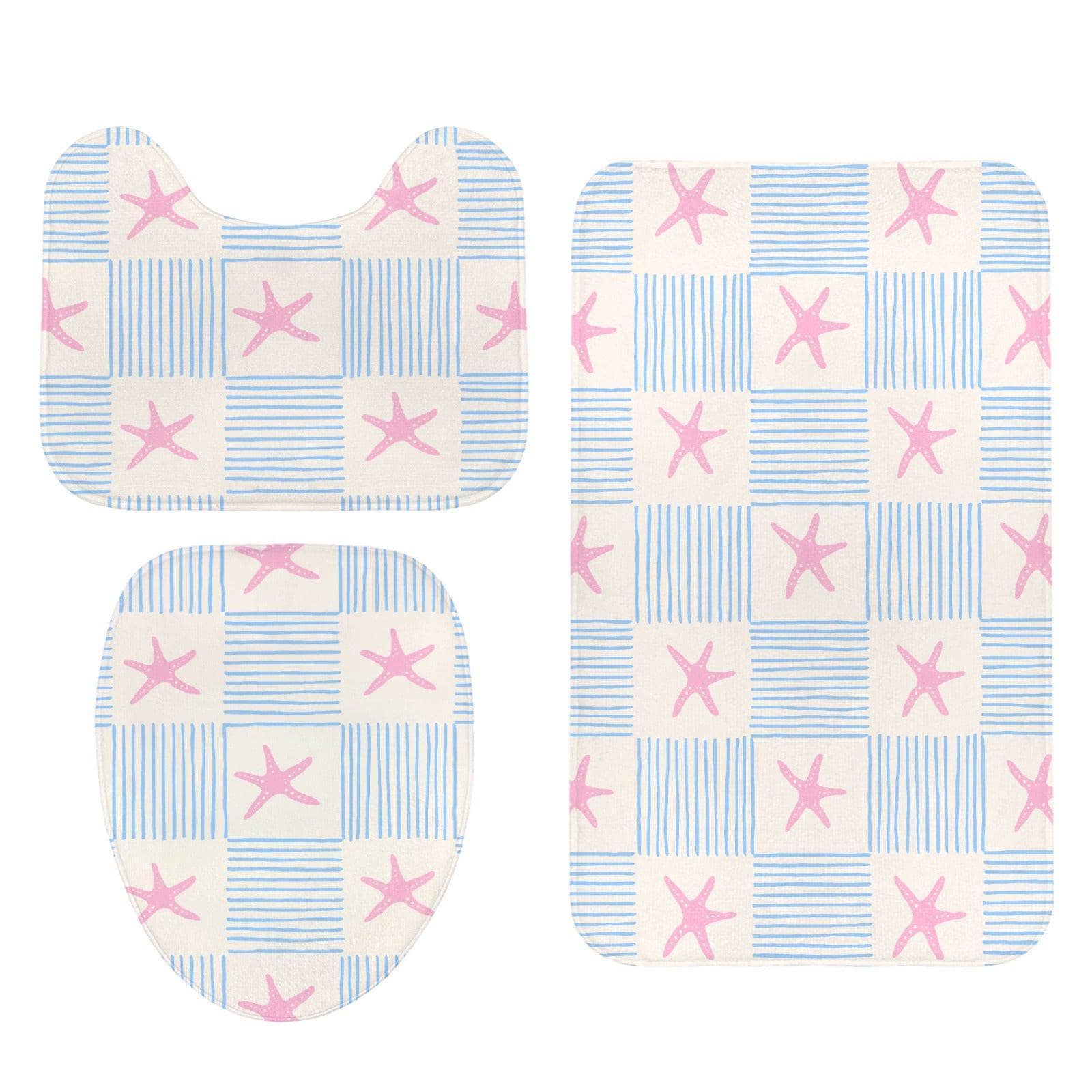 Pink Starfish Stripe Shower Curtain, Coastal Beach Bathroom Decor
