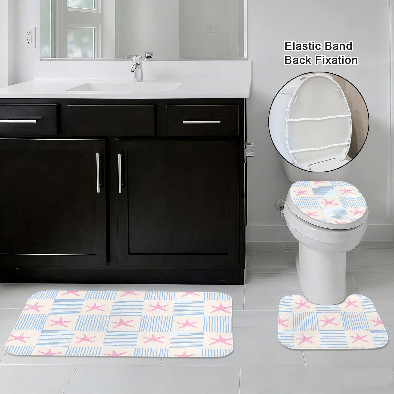 Pink Starfish Stripe Shower Curtain, Coastal Beach Bathroom Decor