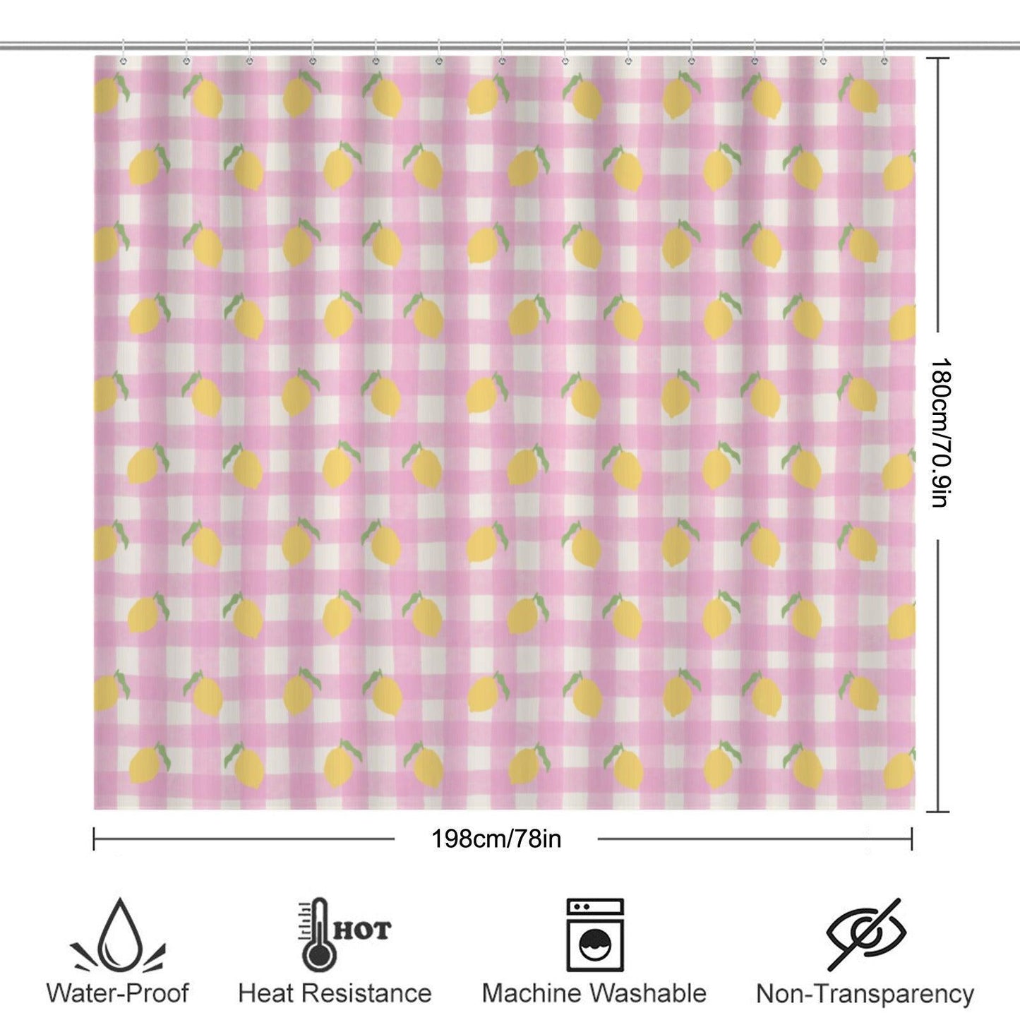 Pink Lemon Gingham Bathroom Rug Set, Summer Citrus Bath Mat Trio