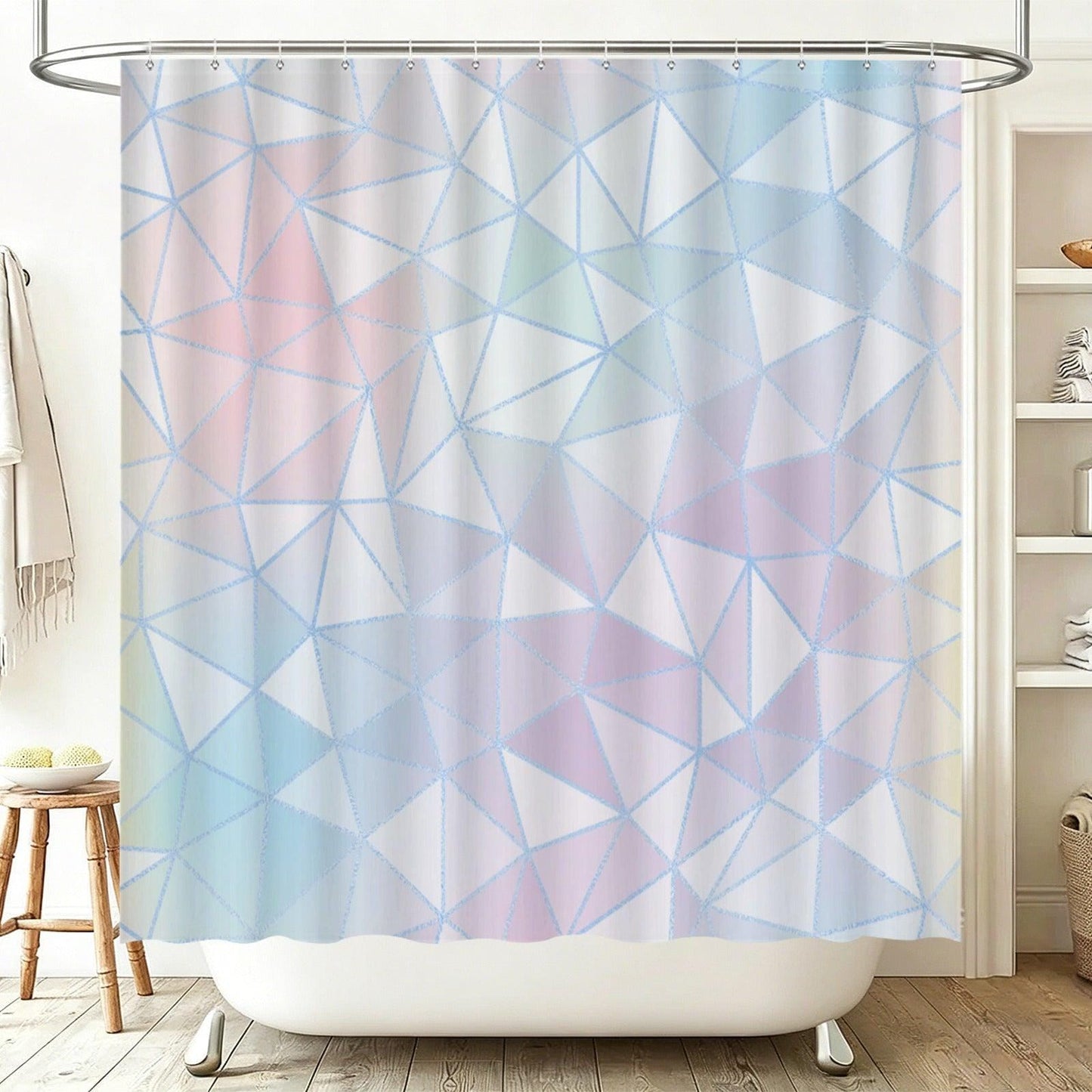 Geometric Pastel Prism Bathroom Rug Set: Modern Abstract 3-Piece Decor