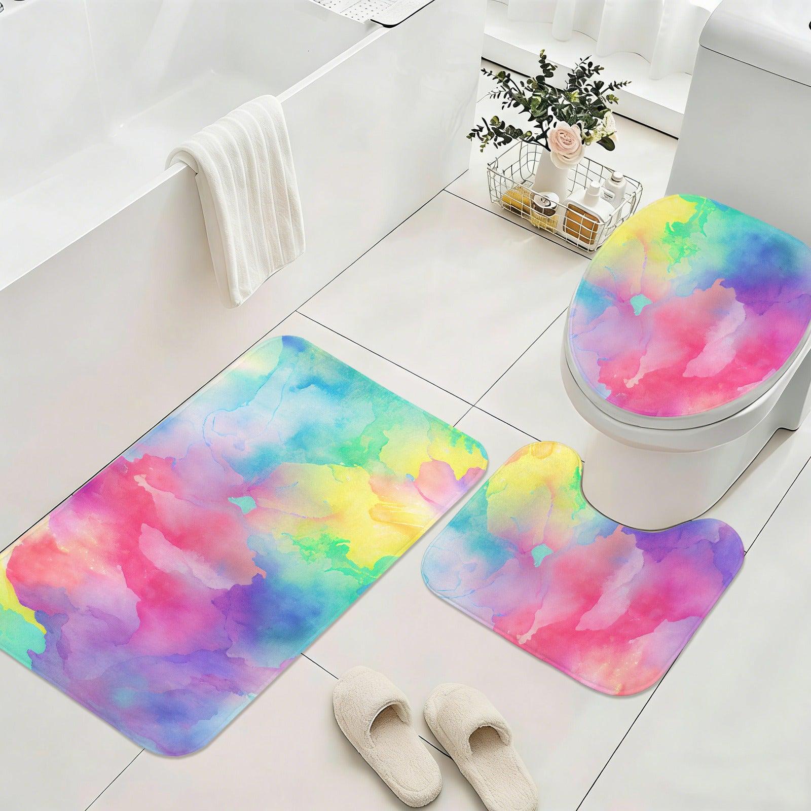 Abstract Watercolor Shower Curtain, Pastel Rainbow Boho Bathroom Decor