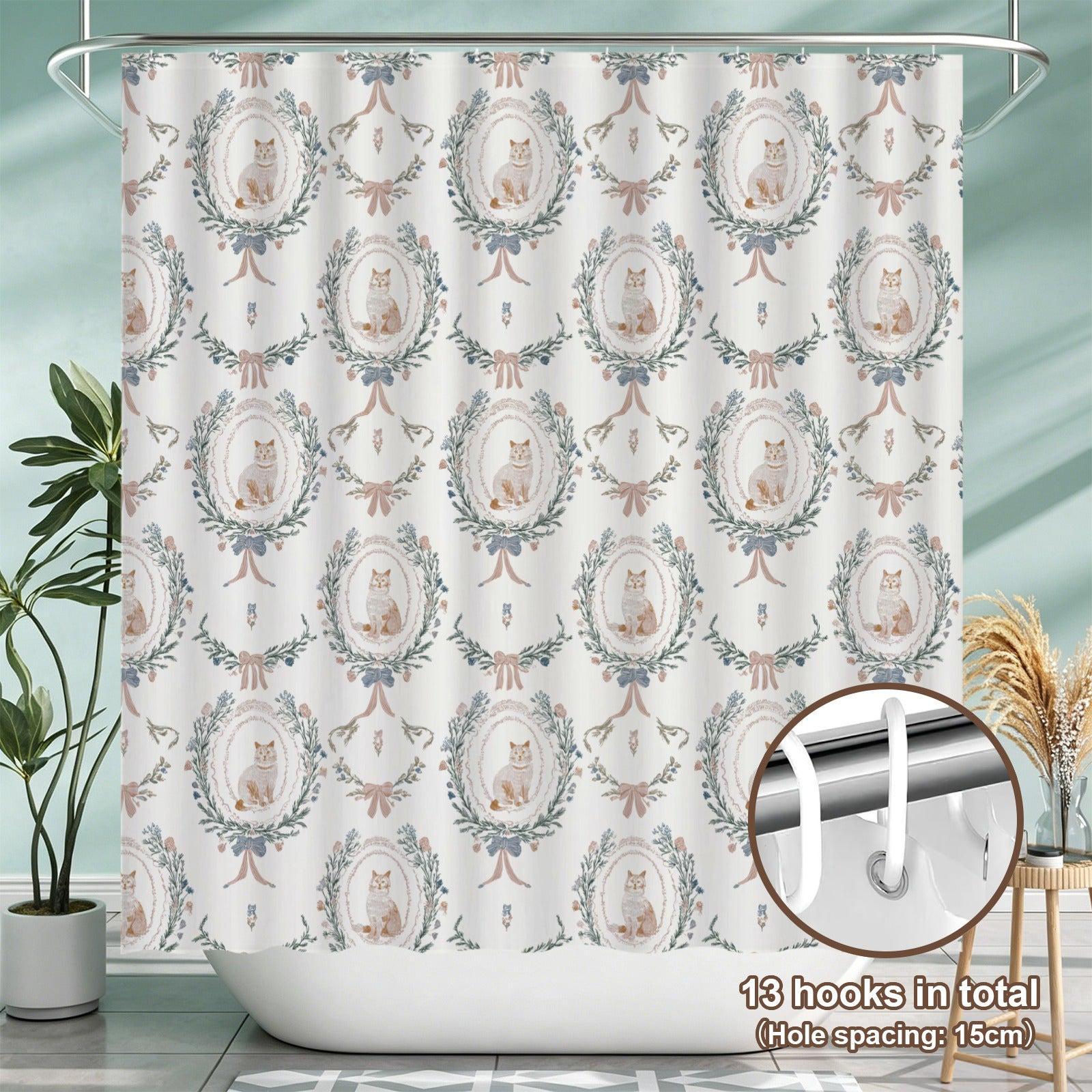 Cat Lover Bathroom Rug Set, Vintage Toile Floral Toilet Mat, Cottage Kitten Decor