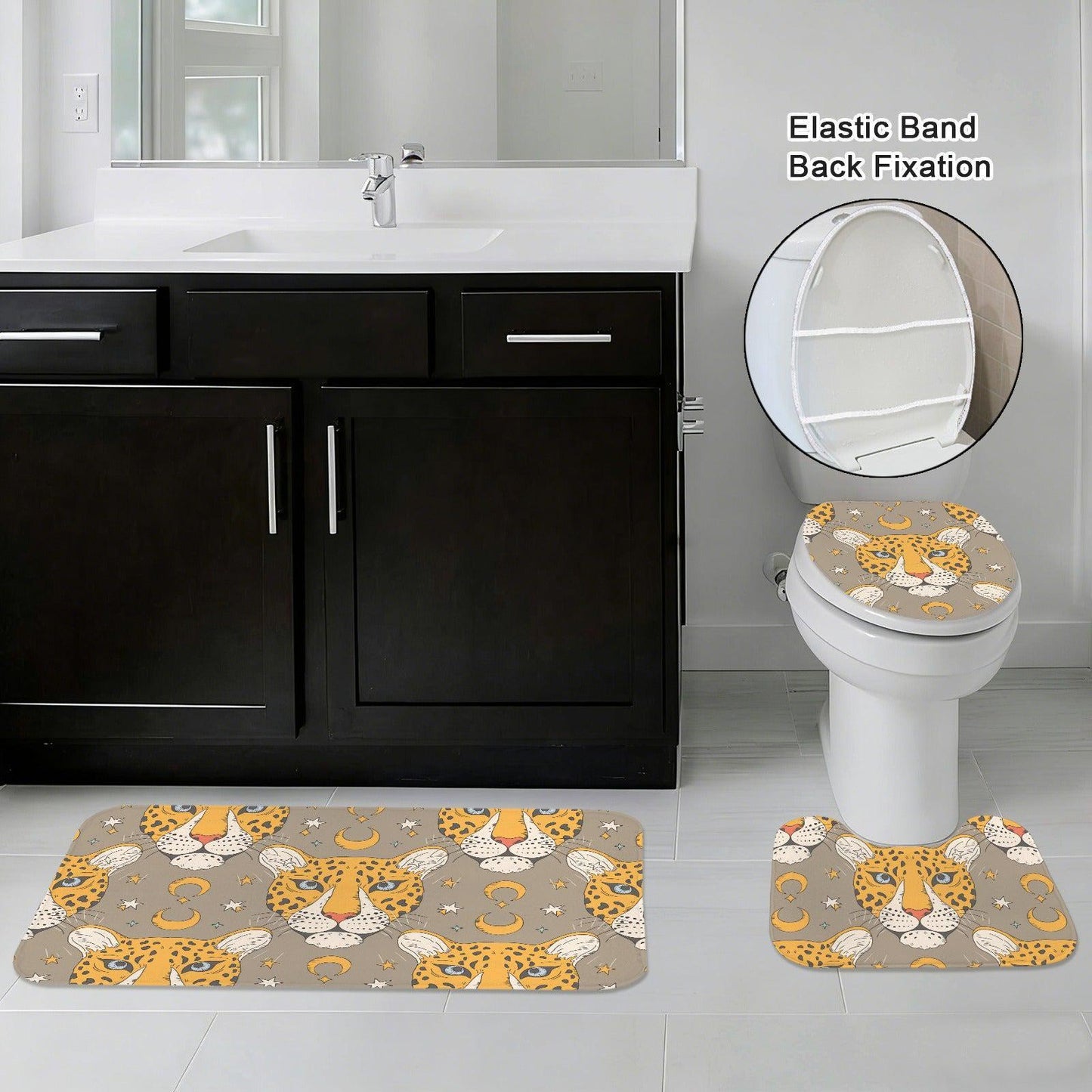 Leopard Moon Shower Curtain: Neutral Safari Celestial Bathroom Decor
