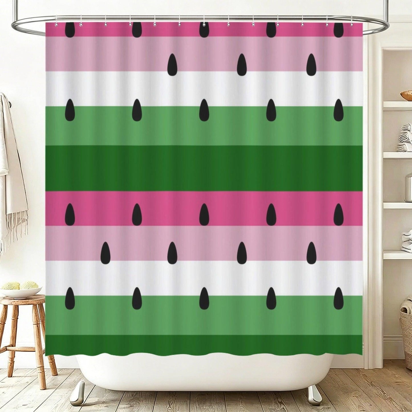 Watermelon Bath Mat Trio, Pink Green Striped Fruit Rug Set