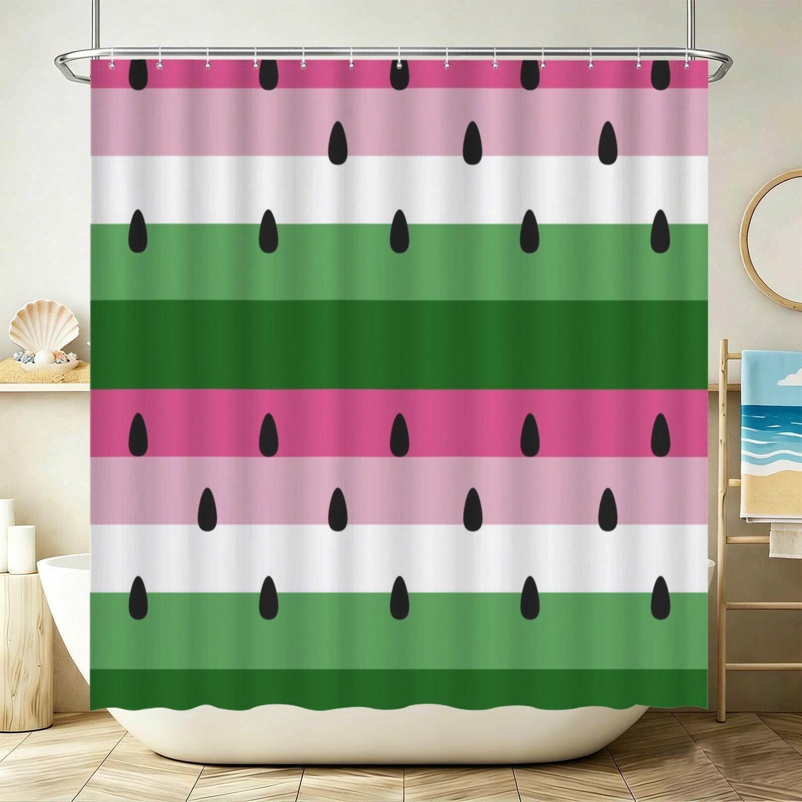 Watermelon Bath Mat Trio, Pink Green Striped Fruit Rug Set