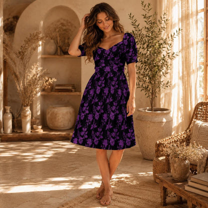 Black Purple Damask Skater Dress