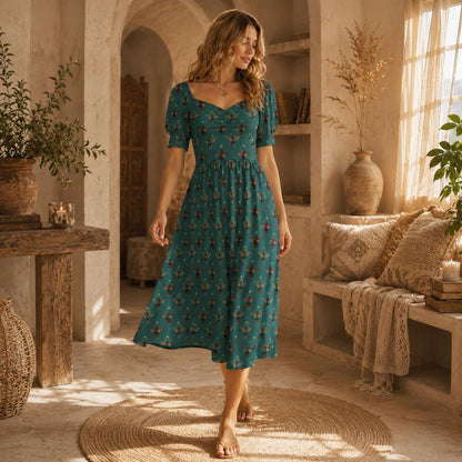Teal Bee Midi Dress