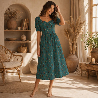 Teal Bee Midi Dress