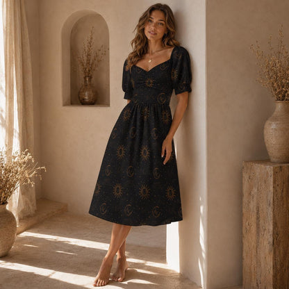 Black Gold Midi Dress