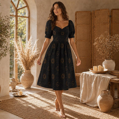 Black Gold Midi Dress
