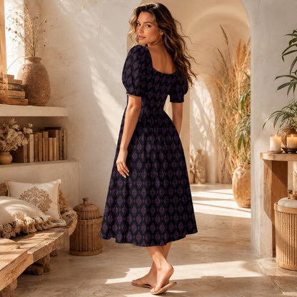 Teal Purple Damask Midi Dress