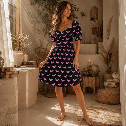 Pink Bat Print Midi Dress