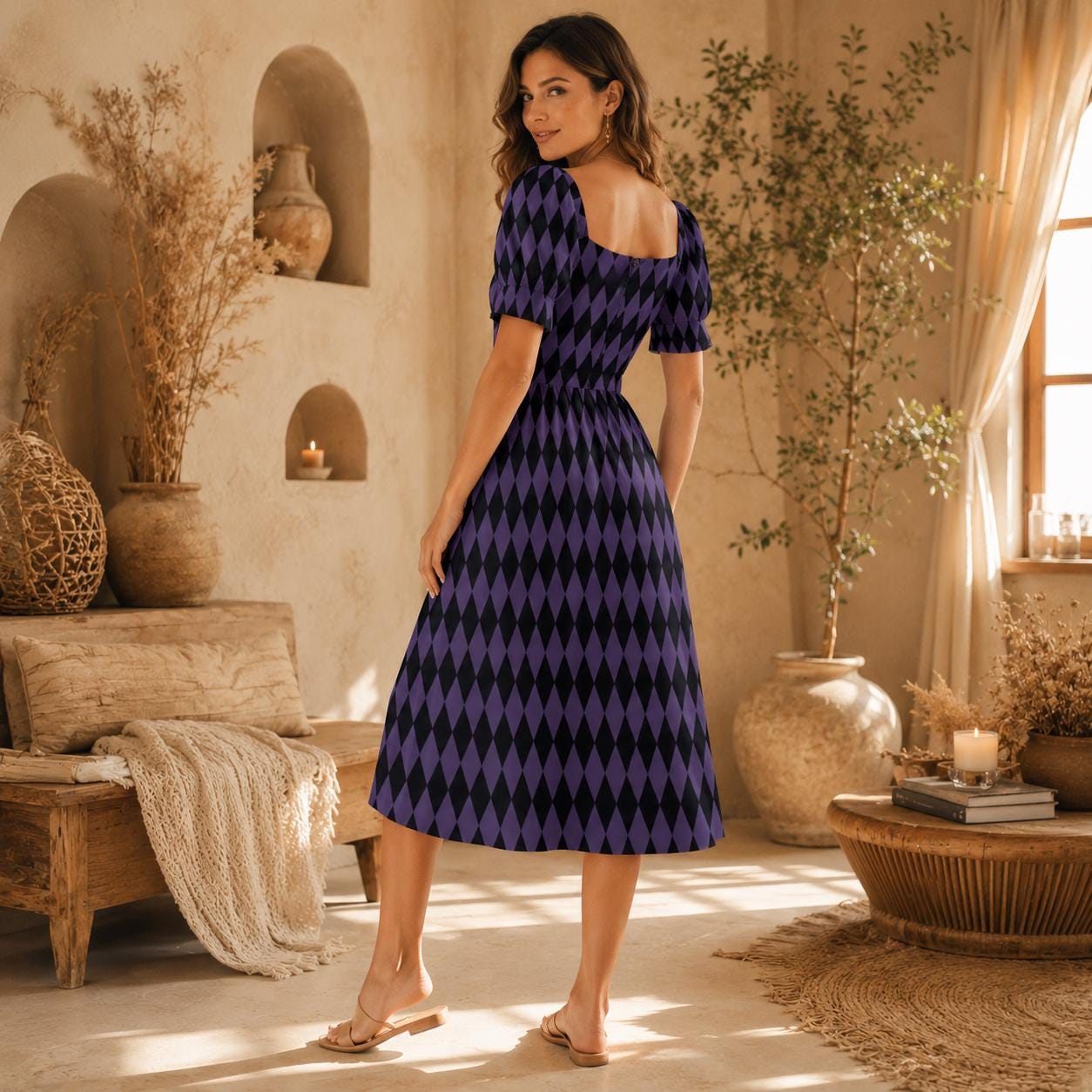 Purple Black Midi Dress
