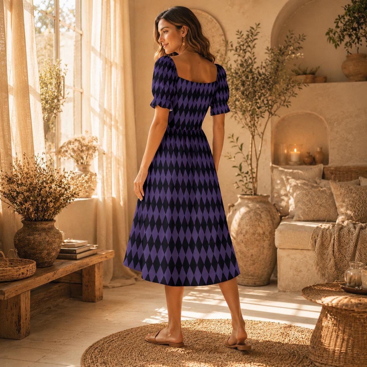 Purple Black Midi Dress