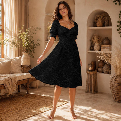 Gothic Spiderweb Puff Sleeve Dress, Spooky Halloween Cottagecore Outfit