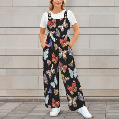 Butterfly Print Wide Leg Jumpsuit, Nature Boho Outfit, Garden Party Vacation Wear