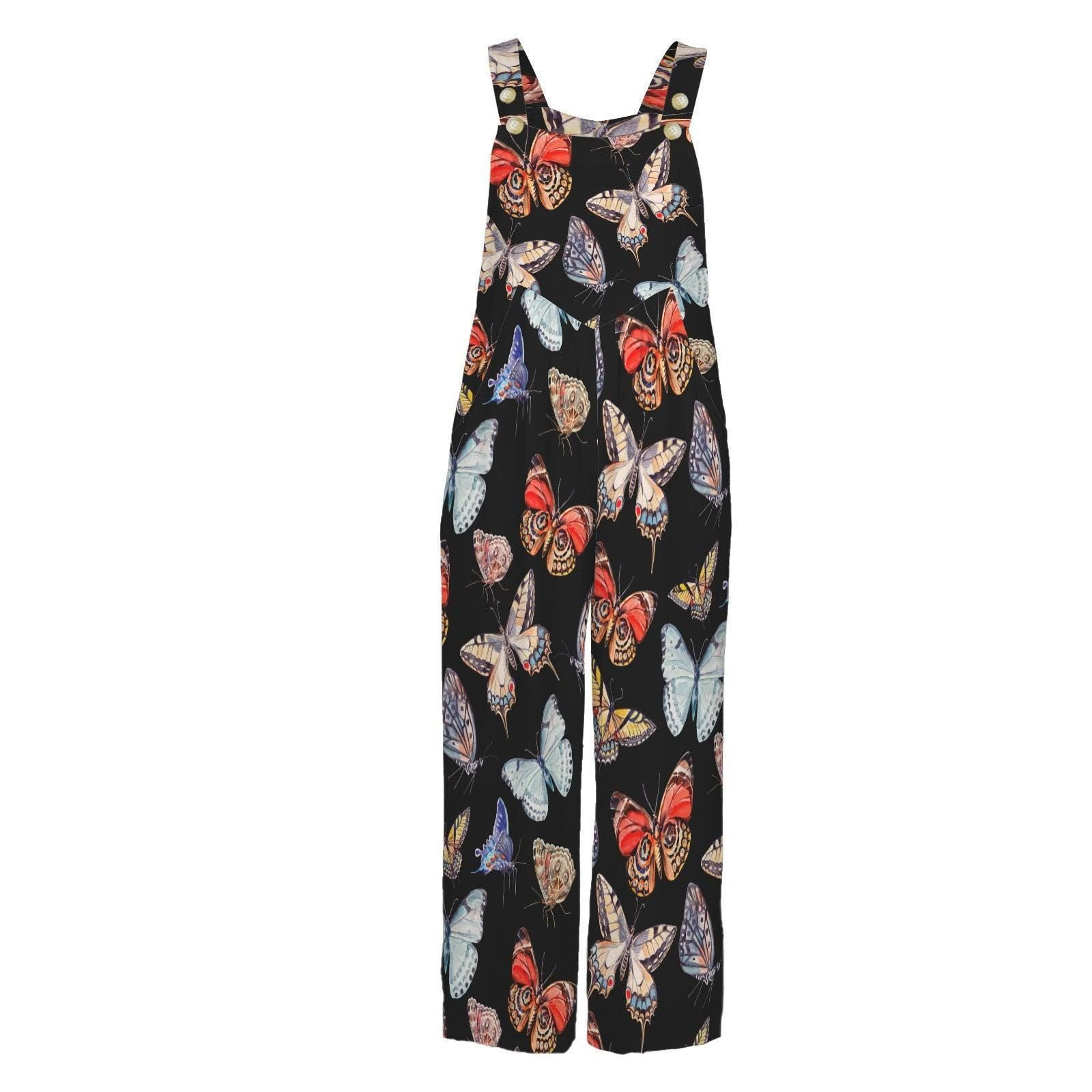 Butterfly Print Wide Leg Jumpsuit, Nature Boho Outfit, Garden Party Vacation Wear