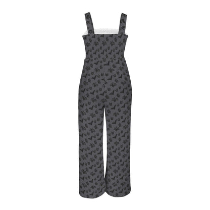 Women's Charcoal Bat Print Wide Leg Jumpsuit, Dark Romance Romper