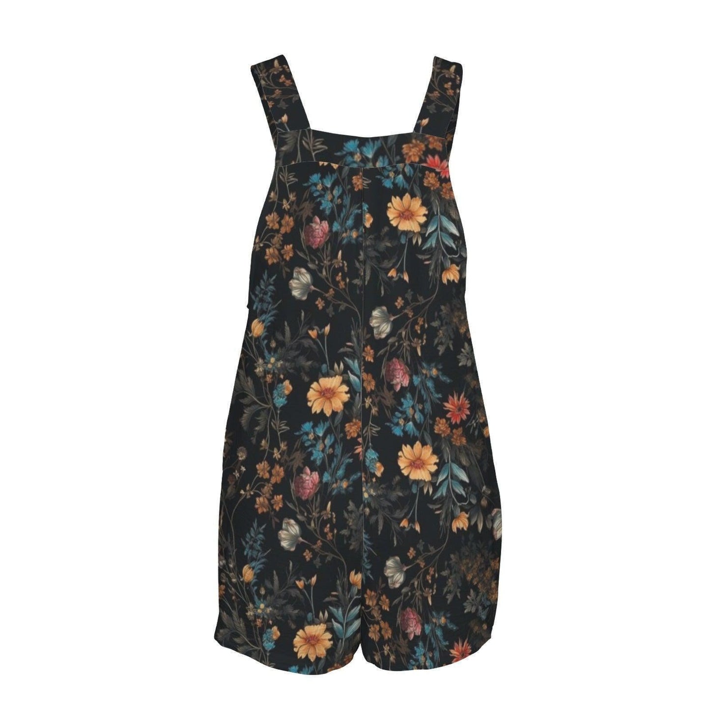 Dark Floral Romper, Boho Square Neck Shortalls, Cottagecore Summer Outfit