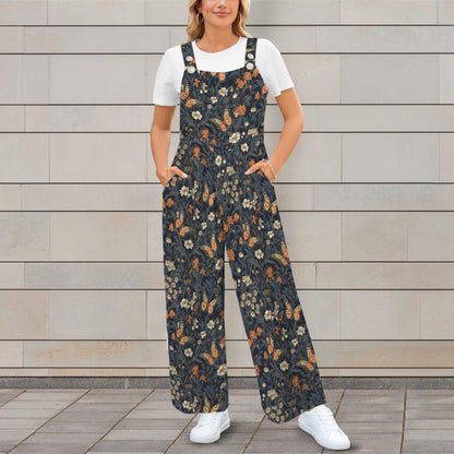 Butterfly Floral Wide Leg Jumpsuit, Boho Meadow Nature Dungarees, Spring Travel Outfit