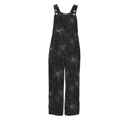 Spider Web Wide Leg Jumpsuit, Gothic Halloween Overalls with Pockets