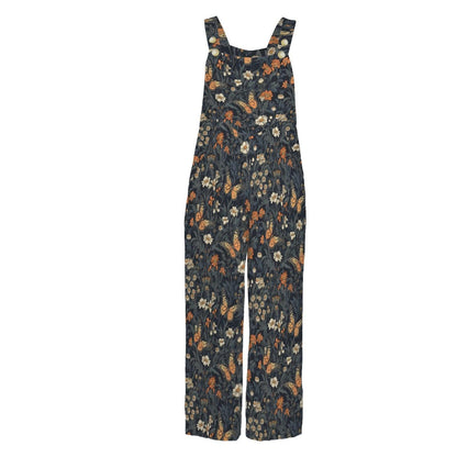 Butterfly Floral Wide Leg Jumpsuit, Boho Meadow Nature Dungarees, Spring Travel Outfit