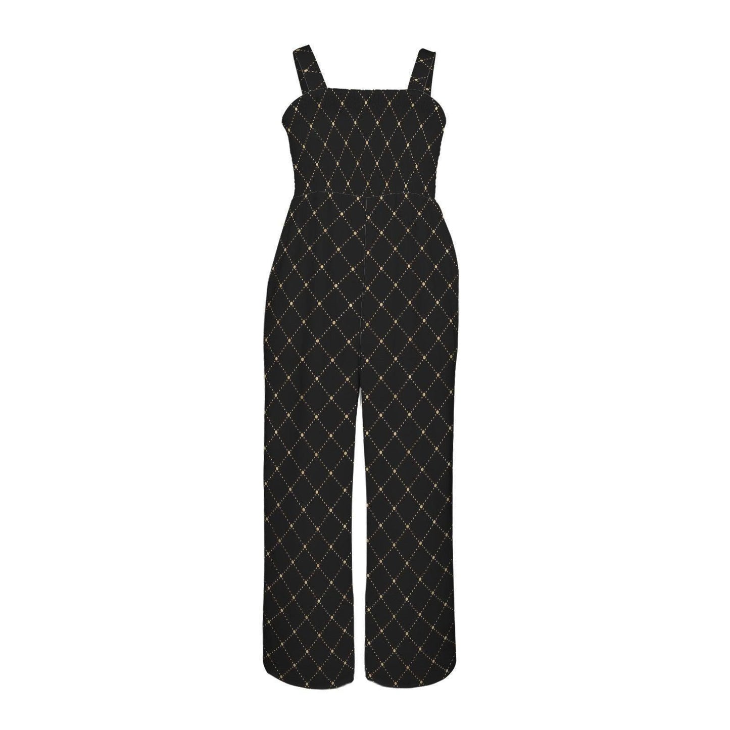 Black Gold Lattice Wide Leg Jumpsuit, Elegant Palazzo One Piece, Luxe Resort Outfit