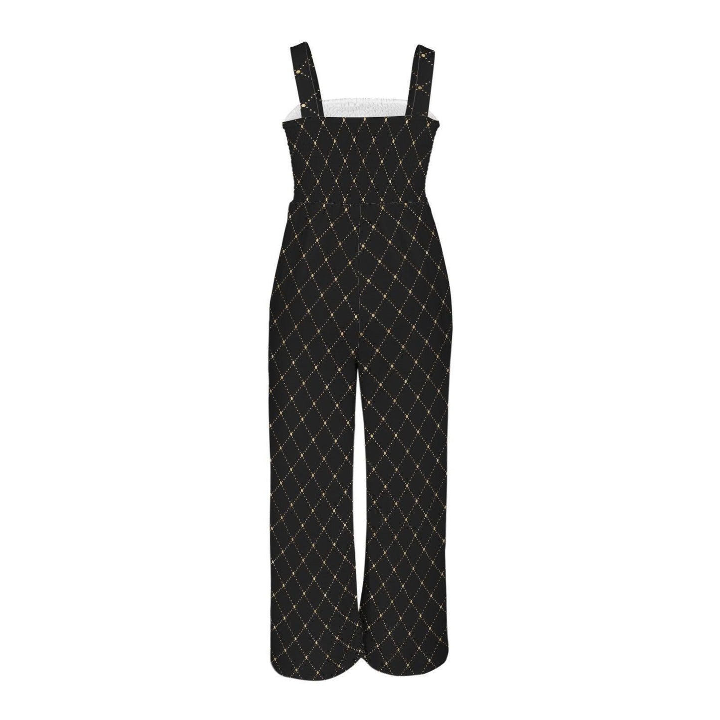 Black Gold Lattice Wide Leg Jumpsuit, Elegant Palazzo One Piece, Luxe Resort Outfit
