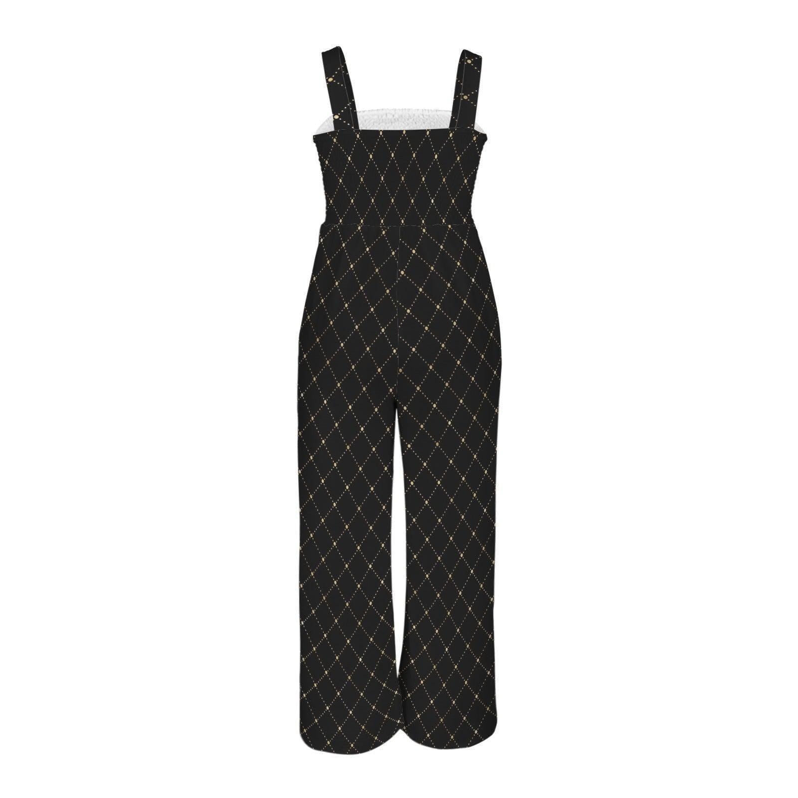 Black Gold Lattice Wide Leg Jumpsuit, Elegant Palazzo One Piece, Luxe Resort Outfit