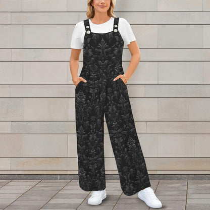 Black Damask Jumpsuit, Gothic Baroque Wide Leg Overalls, Victorian Alternative Wear