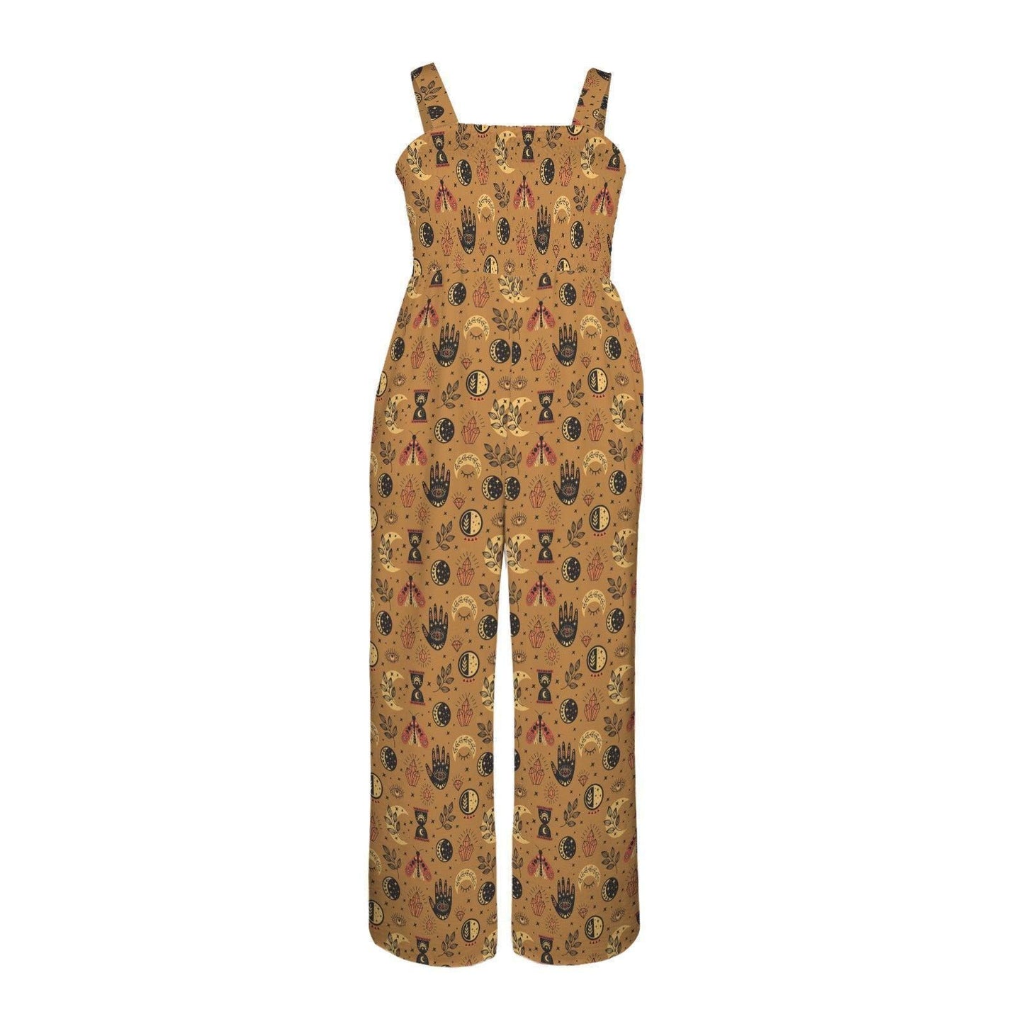 Mystical Celestial Wide Leg Jumpsuit, Boho Festival Outfit, Mustard Witchy Boho Fashion
