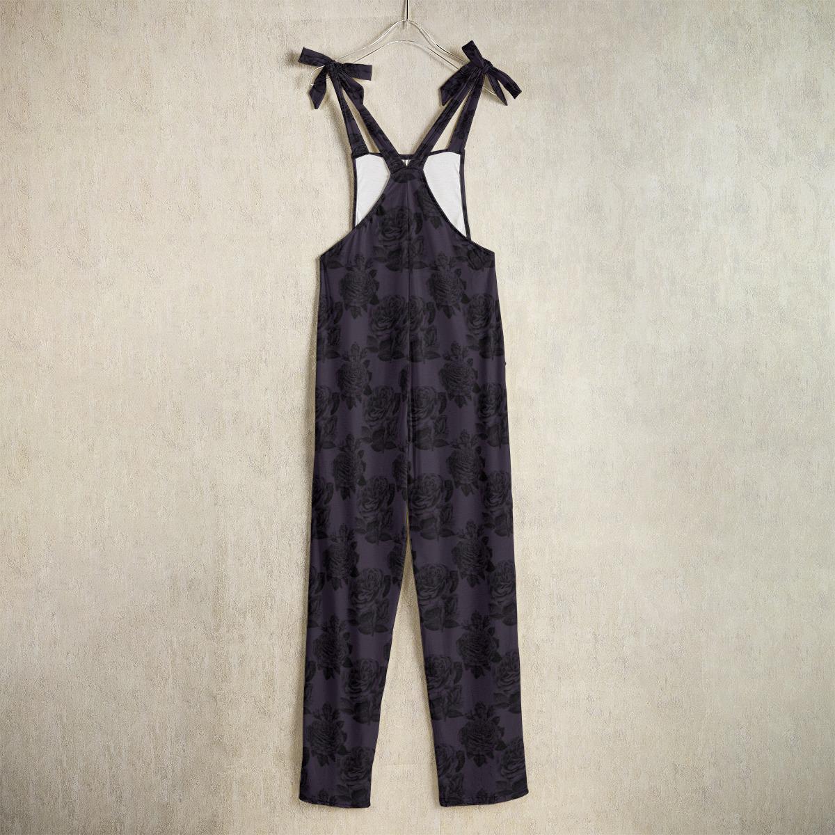 Purple Rose Overalls, Floral Loungewear Jumpsuit, Soft Goth One Piece