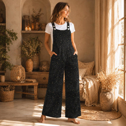 Star Print Jumpsuit for Women, Constellation Dungarees, Black Lounge Overalls, Minimal Galaxy Outfit Gift