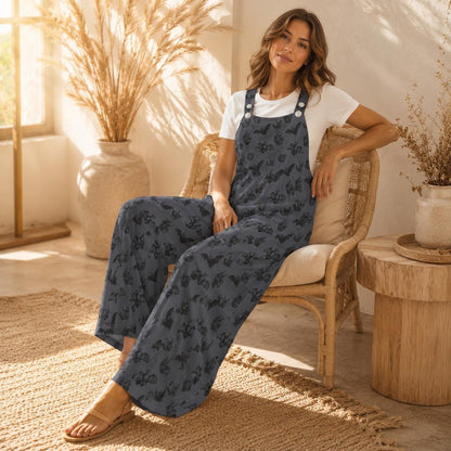 Bat Print Overalls for Women, Halloween Wide Leg Jumpsuit with Pockets, Spooky Casual Outfit