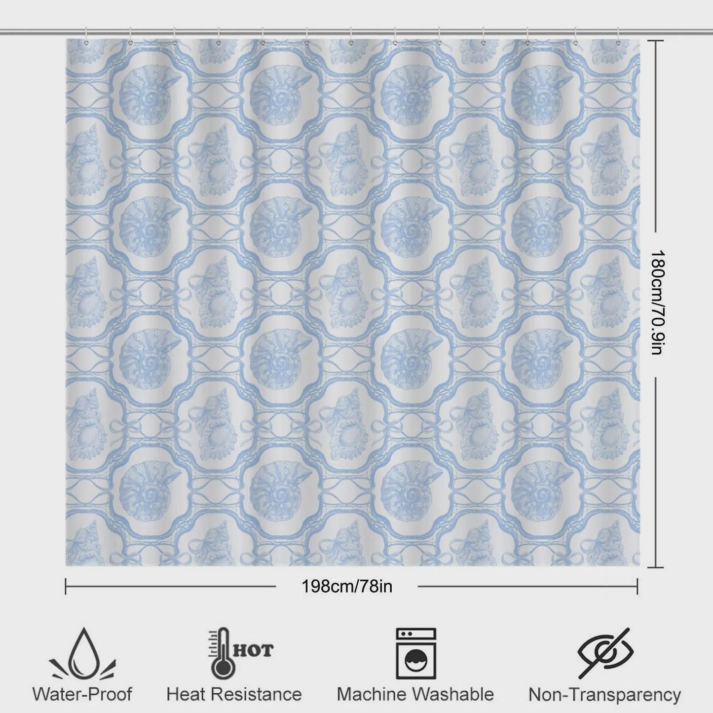 Coastal Seashell Bathroom Rug Set, Blue Beach Cottage Bath Mats (3-Piece)