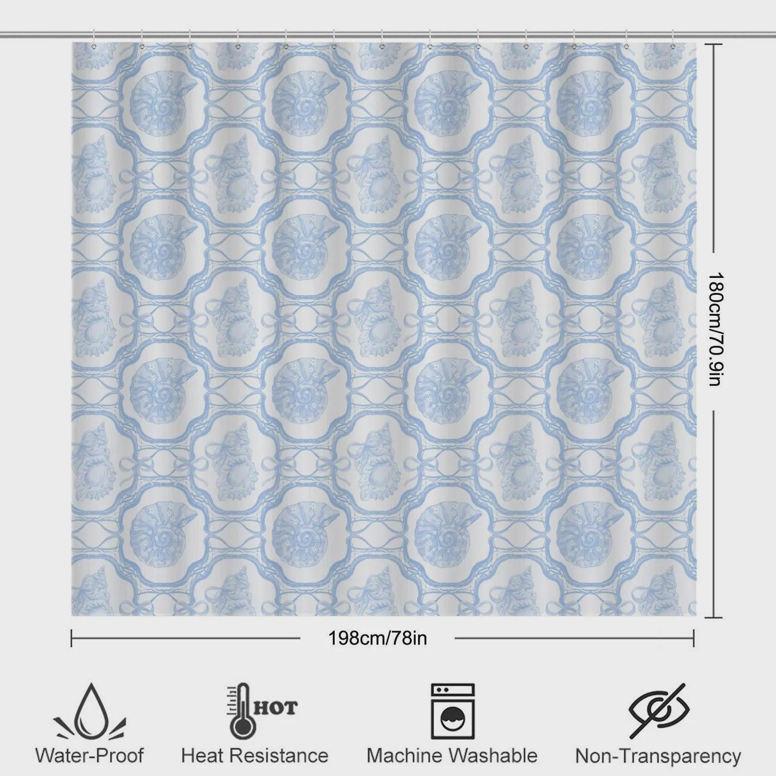 Coastal Seashell Bathroom Rug Set, Blue Beach Cottage Bath Mats (3-Piece)