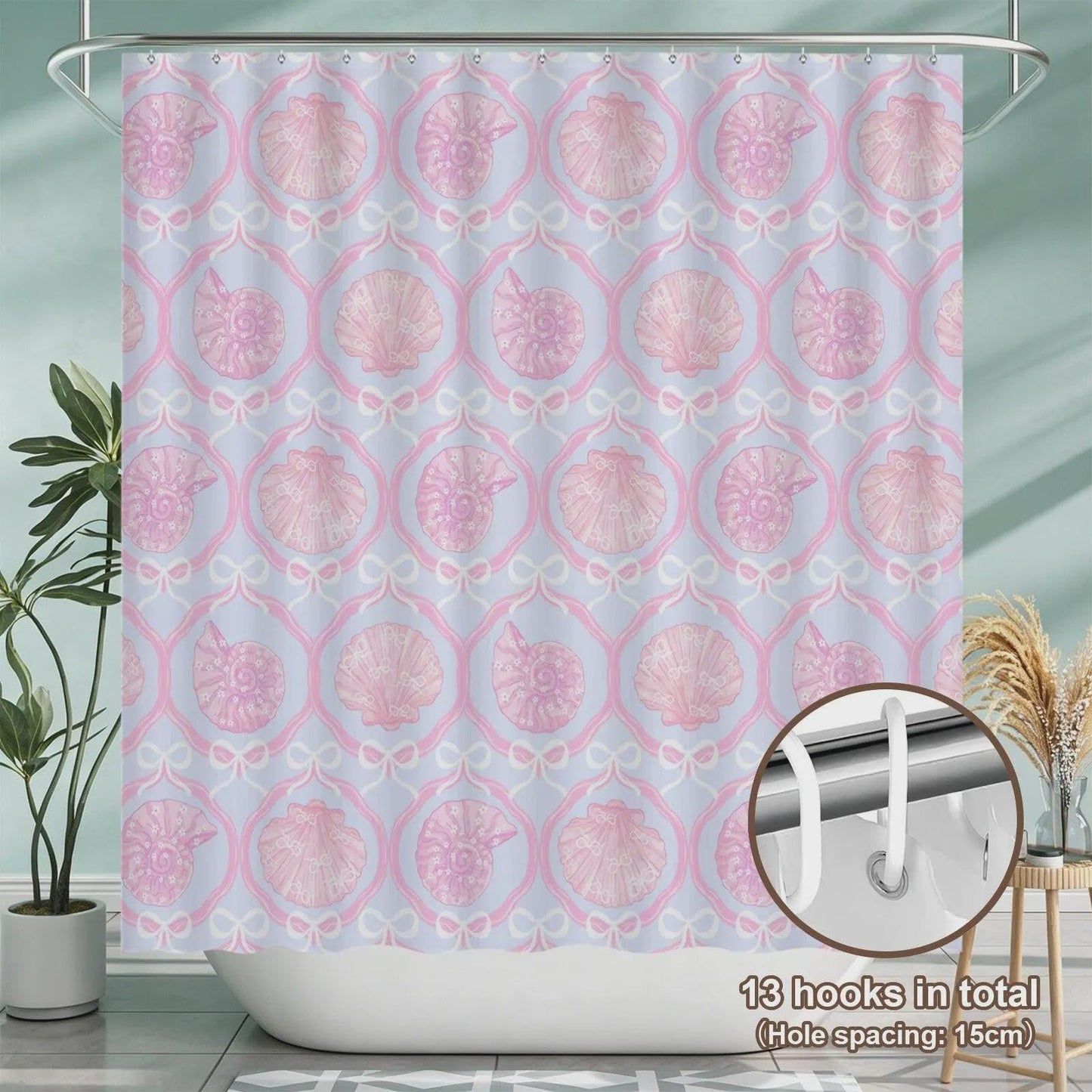 111Seashell Bath Mat Set, Pink Coquette Bathroom Rug With Toilet Lid Cover, Pastel Bow Shell Decor, Mermaidcore Powder Room Accent