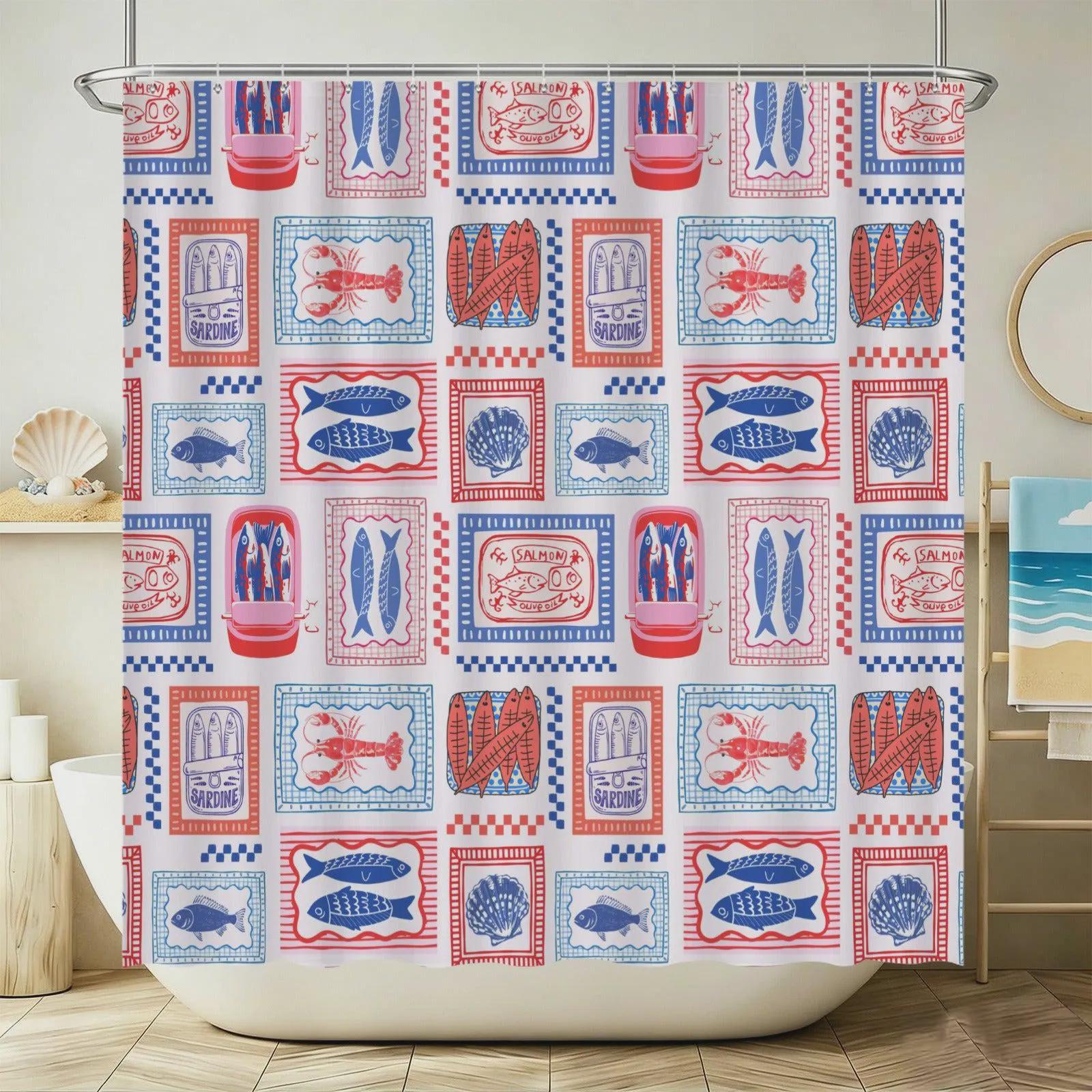 Fish Market Bath Rug Set, Sardine Tin Lobster Coastal Bathroom Decor