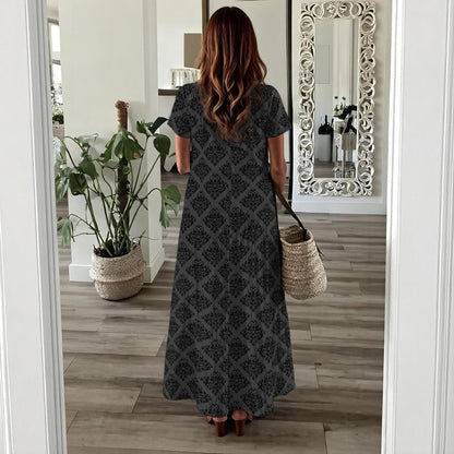 Gothic Maxi Dress, Dark Academia Damask Gown, Charcoal Side Slit Dress
