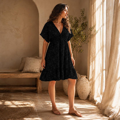 Black Spider Web Babydoll Dress, Gothic V-Neck Mini, Witchy Fall Outfit