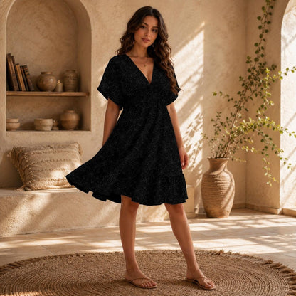 Black Spider Web Babydoll Dress, Gothic V-Neck Mini, Witchy Fall Outfit
