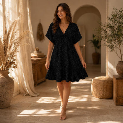 Black Spider Web Babydoll Dress, Gothic V-Neck Mini, Witchy Fall Outfit