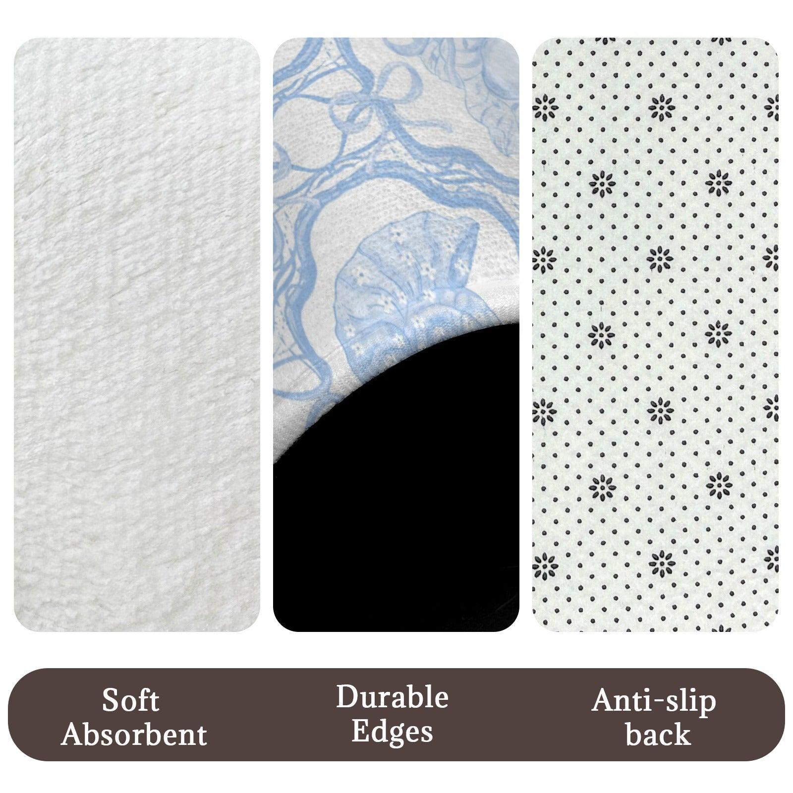 Coastal Seashell Bathroom Rug Set, Blue Beach Cottage Bath Mats (3-Piece)