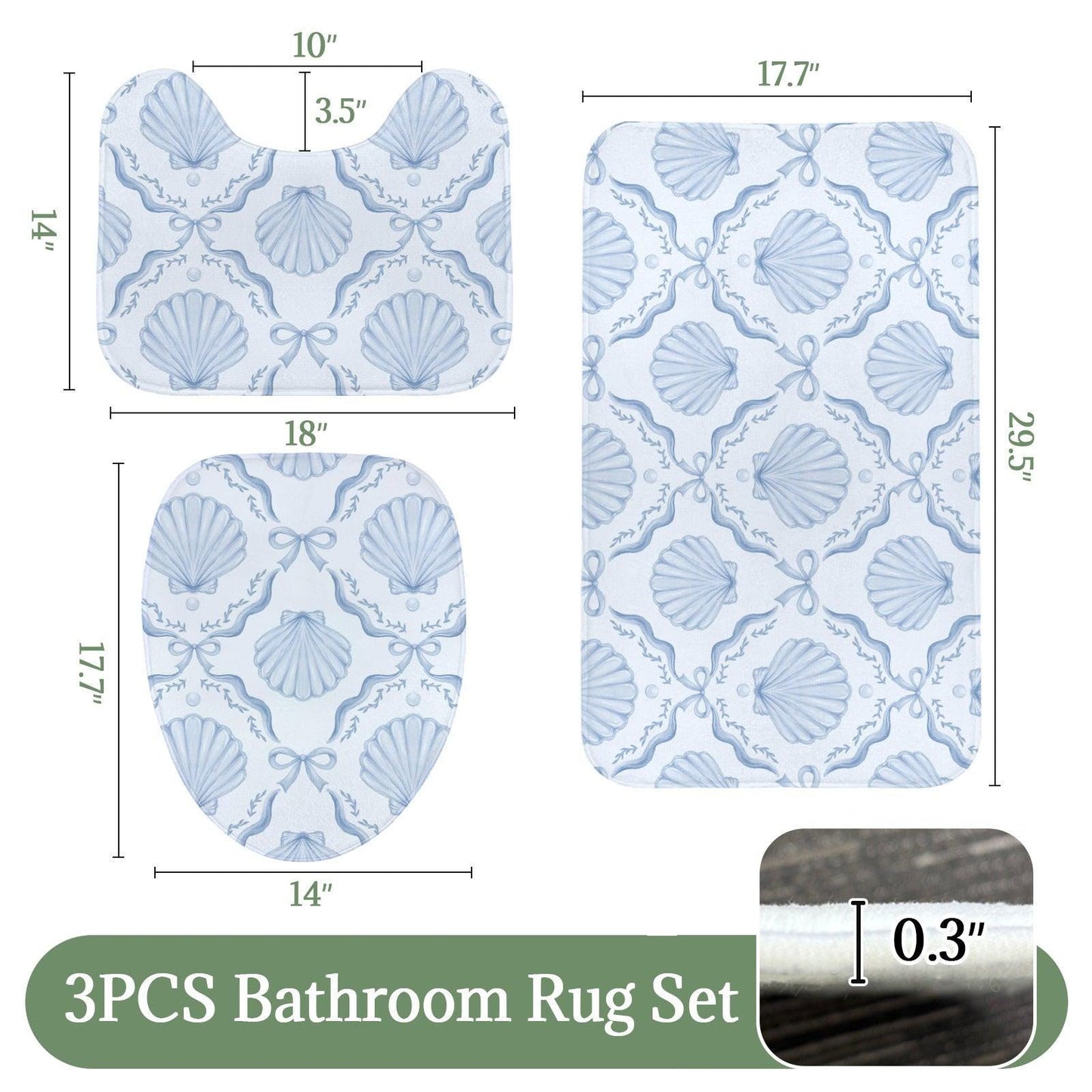 Seashell Bow Bathroom Rug Set, Coastal Coquette Mat Decor