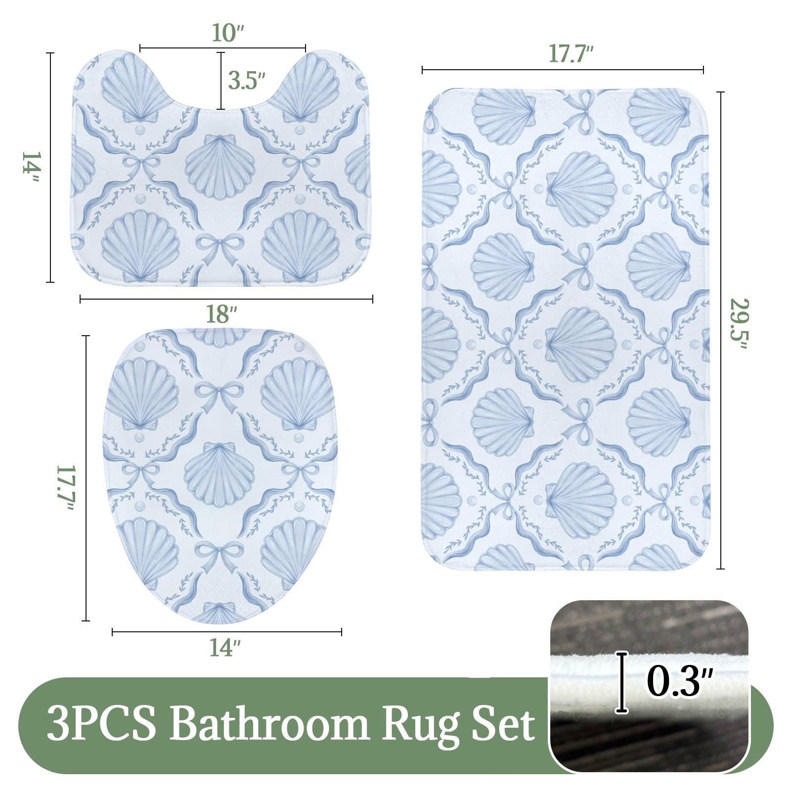 Seashell Bow Bathroom Rug Set, Coastal Coquette Mat Decor