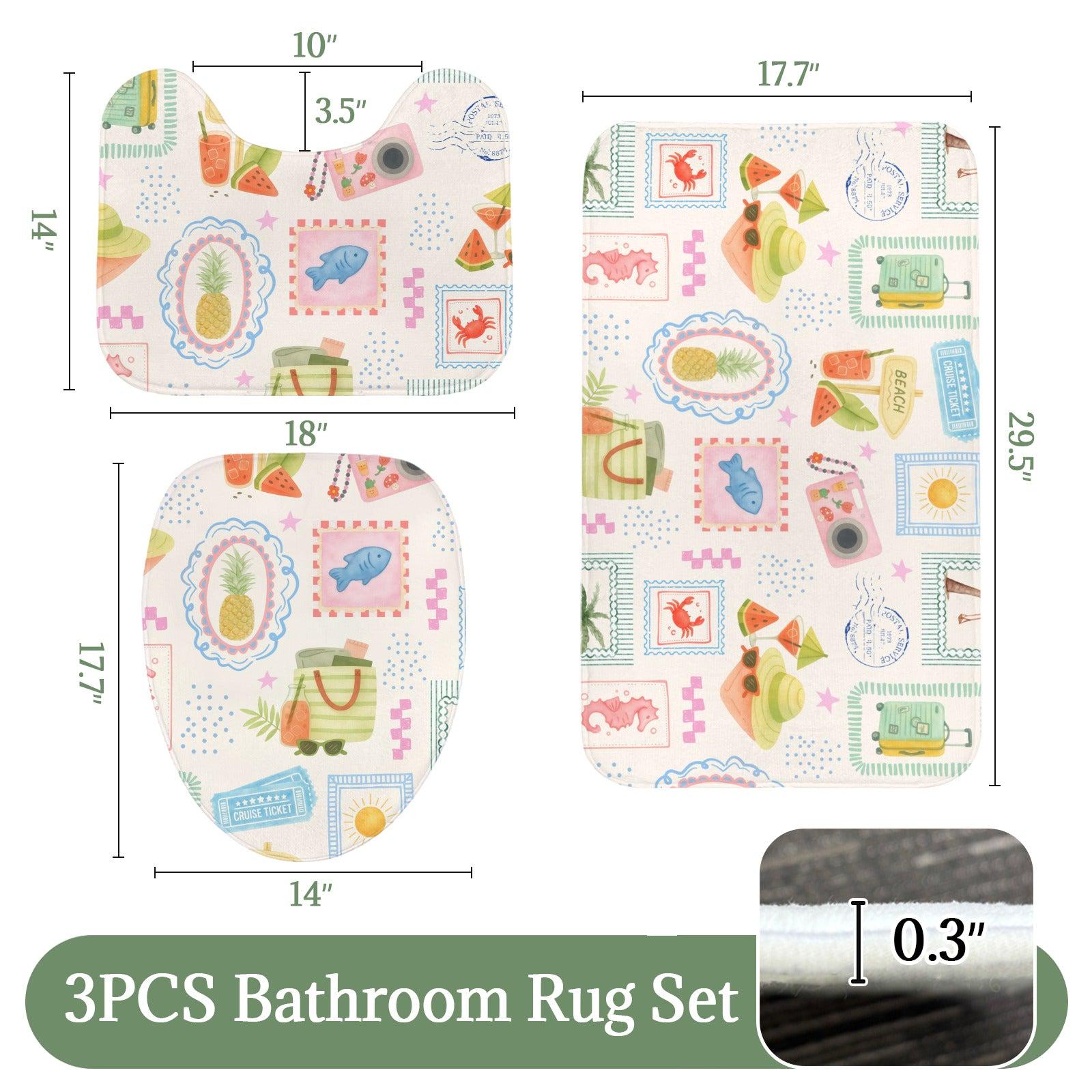 3-Piece Cruise Vacation Bath Mat Set, Pineapple Travel Bathroom Rug Trio